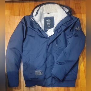 Hollister Men's Deep Blue Puffer Jacket